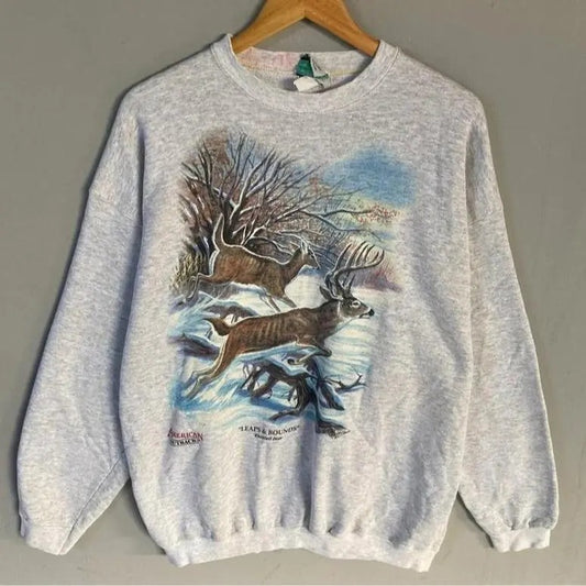Vintage 90s Whitetail Deer Sweatshirt, Deer Stag Wilderness Sweatshirt, Deer Stag Wilderness Sweater, Deer Stag Sweatshirt - Casual Womenswear, Long Sleeve