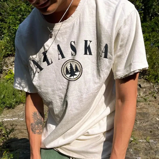 Vintage Alaska Print Short Sleeve T-Shirt , T-Shirt For Unisex , Gift For Men , Gift For Women Menswear Top Tshirt Streetwear