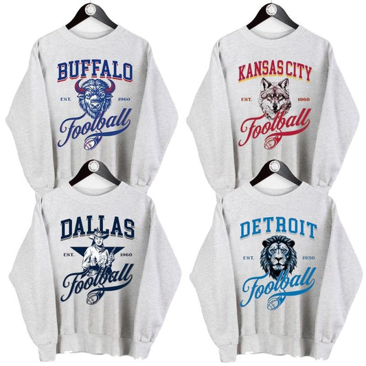 Vintage All Team Football Ash Grey Sweatshirt, Retro Mascot Football Fan Crewneck Sweatshirt