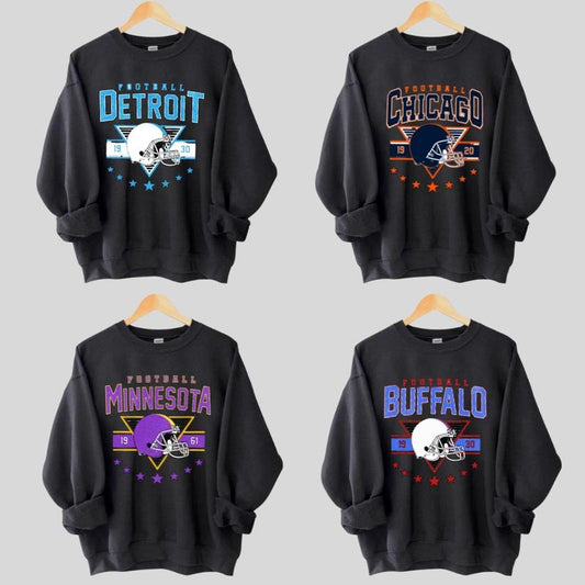 Vintage All Team Football Black Sweatshirt, Retro Football Fan Crewneck Sweatshirt