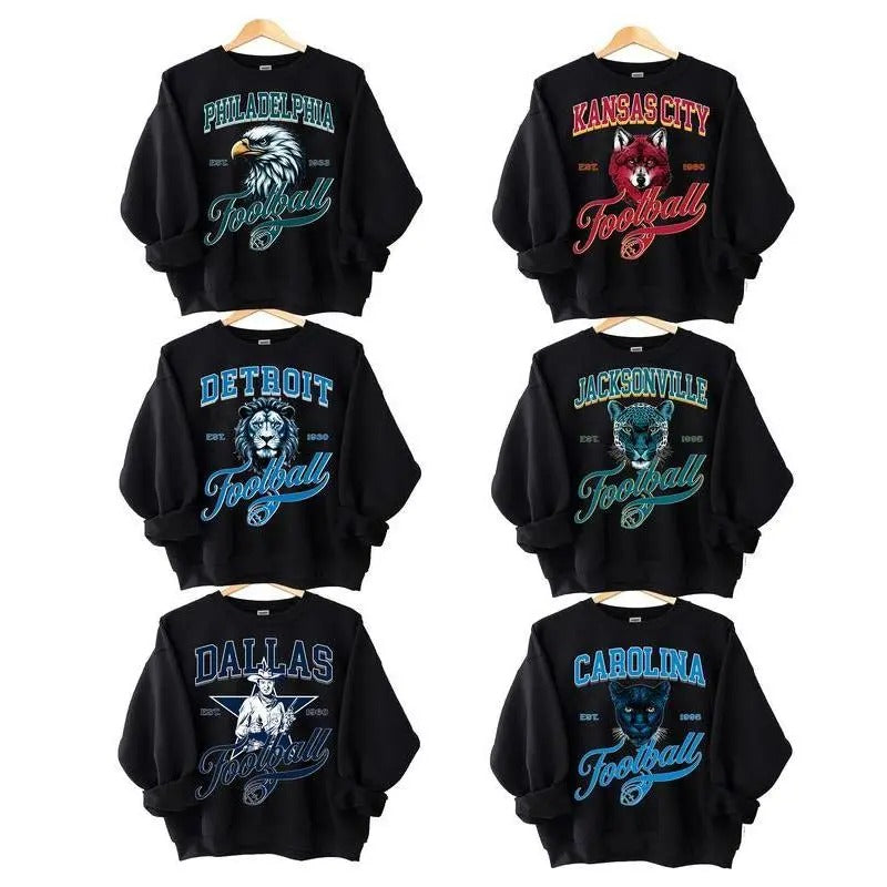 Vintage All Team Football Black Sweatshirt, Retro Mascot Football Fan Crewneck Sweater