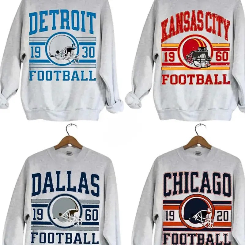 Vintage All Team Football Sport Gray Sweatshirt, Men And Women Sweatshirt, Unisex Sweater For Men And Women Sweatshirt Casual Classic