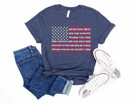 Vintage American Flag Tee with States, Fourth of July Tees, United States Tshirts, July 4th Graphic Tee, USA Shirts, Patriotic Hoodie, T-shirt and sweater