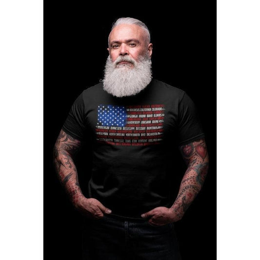 Vintage American Flag With States, Fourth of July Tees, Patriotic T Shirts, United States Tshirts, July 4th Graphic, Graphic USA Flag Shirt made in usa