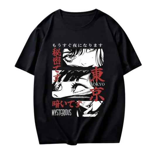 Vintage Anime Men Japanese Letter & Figure Graphic Tee, Sweatshirt, Hoodie Gift For Women Top Womenswear Underwear Cotton Polyester T-Shirt
