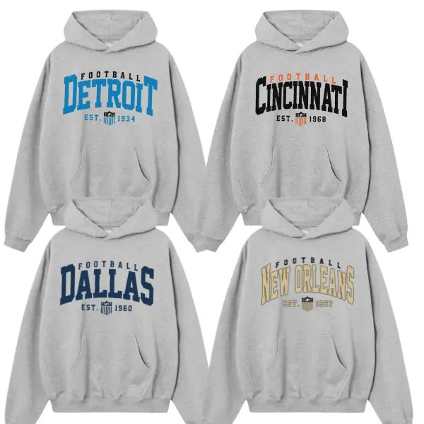 Vintage Ash Grey Football Team Hoodie - Classic Design for All Fans