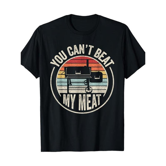 Vintage BBQ 'You Can't Beat My Meat' Graphic Tee - 100% Cotton, Short Sleeve, Crew Neck - Perfect for Casual Wear & Outdoor Activities Made in USA