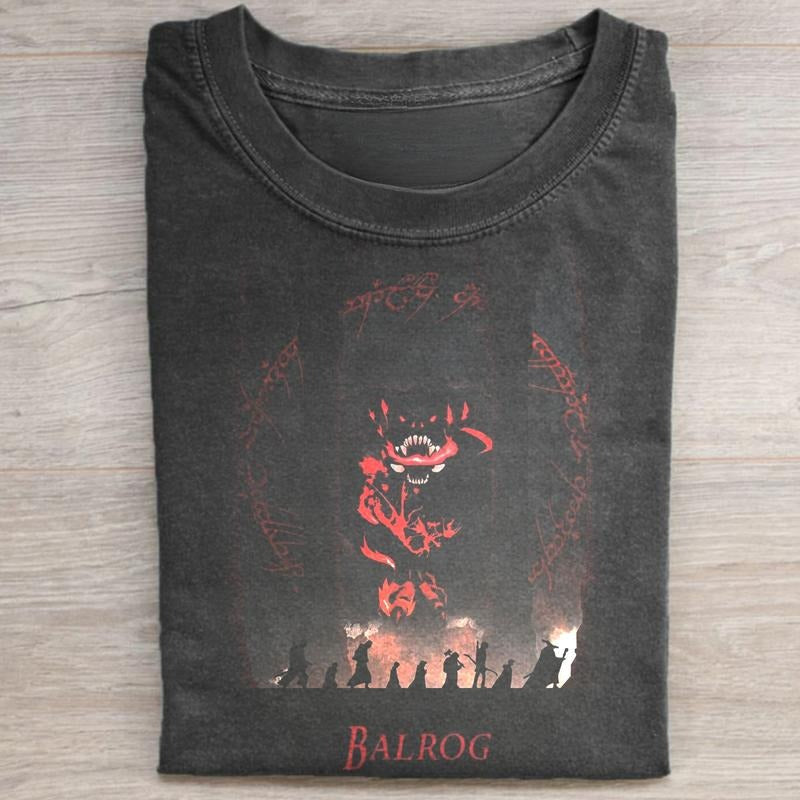 Vintage Balrog and The Fellowship Graphic Tee - The Lord of the Rings Movie Shirt - Gandalf - Mount Doom - Frodo Baggins - Iconic Movie Scenes Top Womenswear