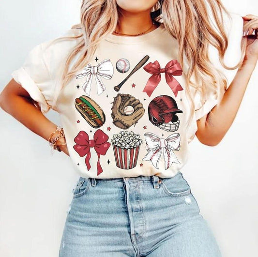 Vintage Baseball Bow Tshirt, Bow Baseball Tshirt, Coquette Baseball Mama Game Day Baseball Tshirt