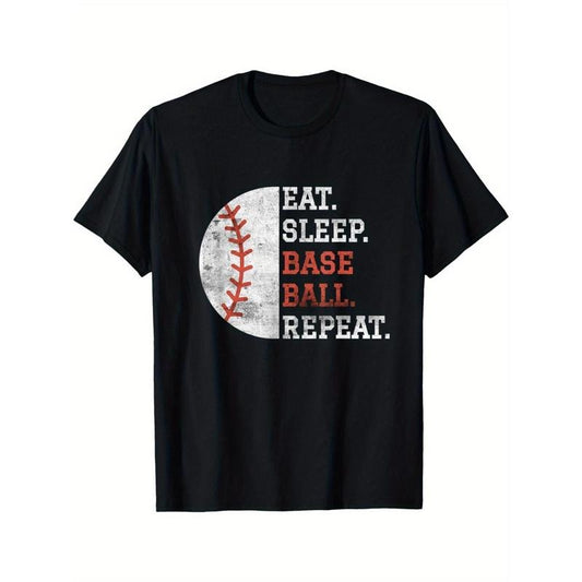 Vintage Baseball Player Eat Sleep Baseball Repeat men's T-Shirt made in usa
