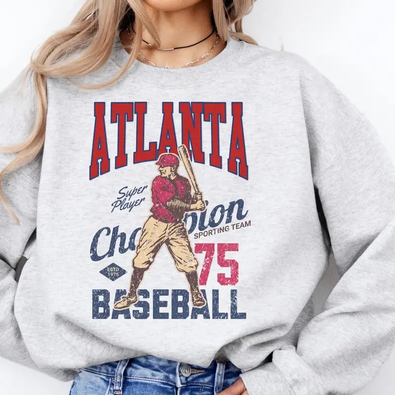 Vintage Baseball Sweatshirts Retro Baseball Sports Pullover Baseball Game Graphic Sweatshirt Casual City Baseball