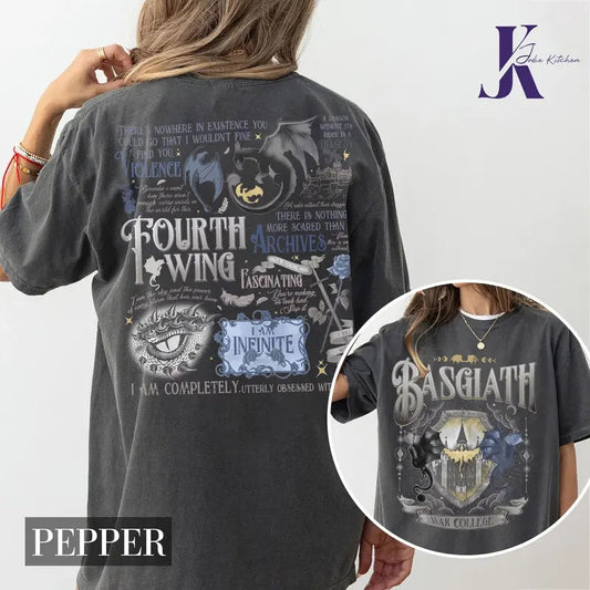 Vintage Basgiath War College 2 Sided Shirt, Fourth Wing Shirt, Dragon Rider, Violet Sorrengail Xaden Riorson Shirt, Fantasy Bookish Shirtstyle{n002}5