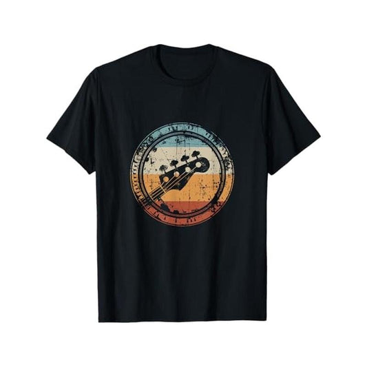 Vintage Bass Guitar Print Cotton T-Shirt for Musicians - Casual Round Neck Tee, Perfect Gift for Men & Women, Machine Washable - Black Made in USA