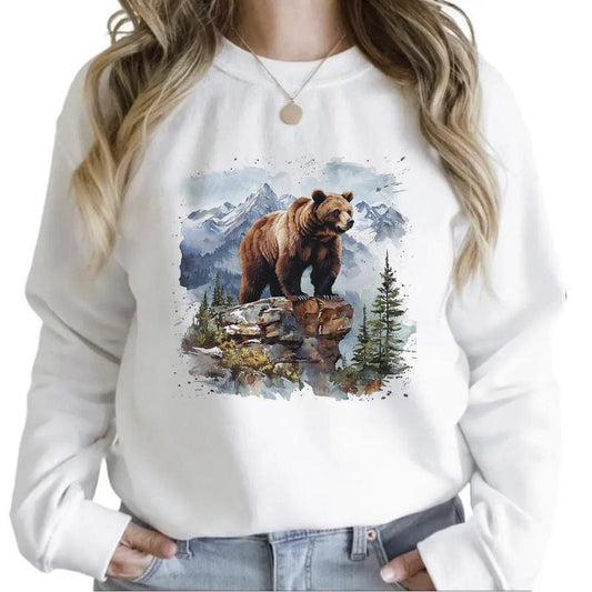 Vintage Bear in Mountain Forest Sweatshirt Hoodie Hunting Day Apparel for All 1 Cotton Womenswear