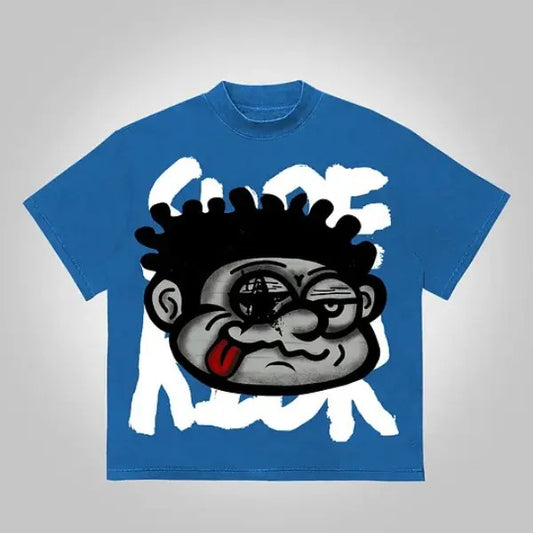 Vintage Big Face Graphic Cotton T-Shirt Colorful