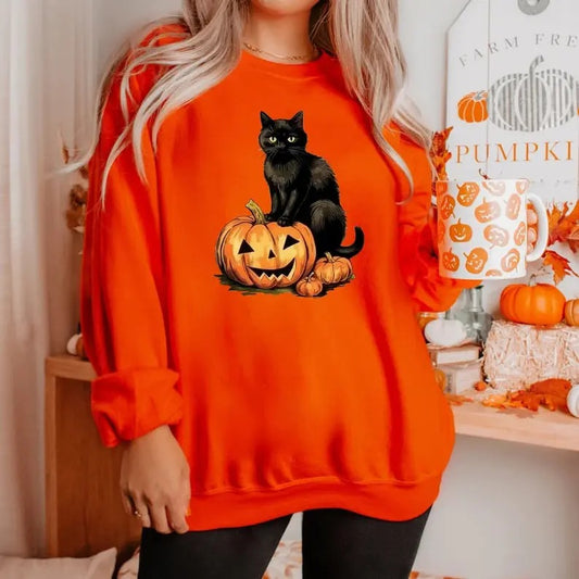 Vintage Black Cat On Pumpkin Sweatshirt, Retro 90s Halloween Shirt, Fall Crewneck Sweatshirt, Black Cat Sweater, Halloween Black Cat T-shirt, Vintage Halloween Sweatshirt, Spooky Season Sweatshirt, Halloween Sweatshirt, Fall Sweatshirt, Black Cat