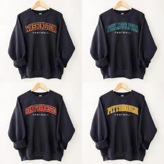 Vintage Black Football Team Sweatshirt - Classic Design for All Fans