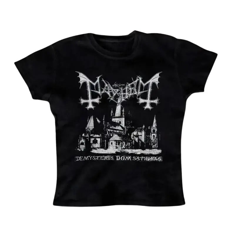 Vintage Black Metal Baby Tee, Summer Top 90s, Gothic Emo Girl Baby Tee, Y2k Top Women Streetwear, Grunge 2000s, Women Fitted T-Shirt, Casual Cotton Short Sleeve, Gift For Girlfriend