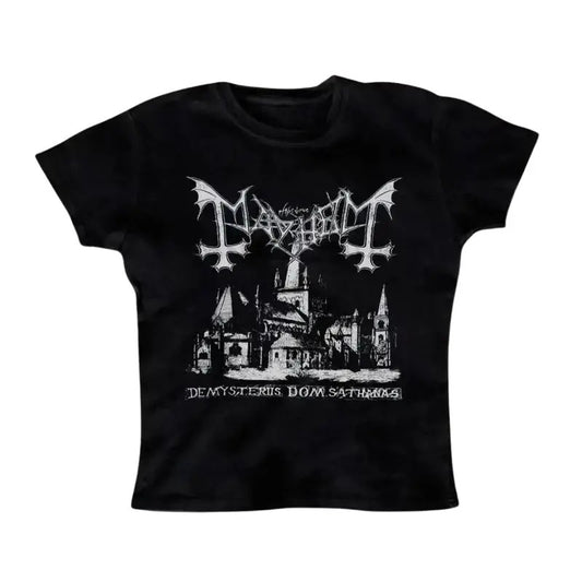 Vintage Black Metal Baby Tee, Summer Top 90s, Gothic Emo Girl Baby Tee, Y2k Top Women Streetwear, Grunge 2000s, Women Fitted T-Shirt, Casual Cotton Short Sleeve, Gift For Girlfriend