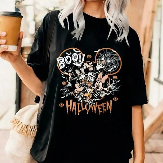Vintage Boo Halloween Shirt, Spooky Halloween Party Tee Shirt, Mouse Skeleton Sweatshirt, Scary Characters 90s Shirt