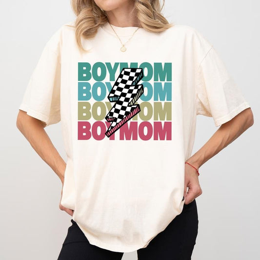 Vintage Boy Mom Comfort Colors Shirt, Cool Boy Mama T-shirt, Retro Checkered Lightning Tee For Mom, Mama Clothing, Gift For Mom, Mother's Day Gifts