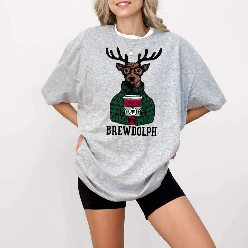 Vintage Brewdolph T-shirt, Reindeer Brewdolph Coffee Shirt, Christmas Coffee Lover Sweatshirt
