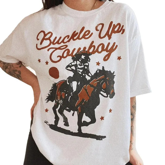 Vintage Buckle Up Cowboy Western Horse Cowgirl Shirt, Full Sizes, Full Colors