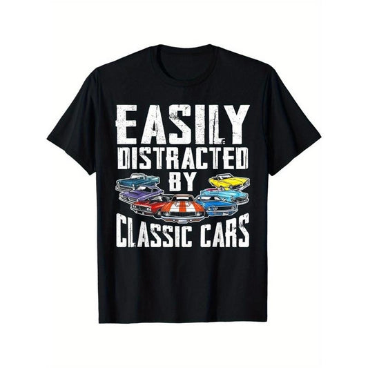 Vintage Car Enthusiast Graphic T-shirt - Men's Casual Short Sleeve Tee for Classic Auto Fans - Fun Humorous Gift Idea for Distracted Drivers  made in usa