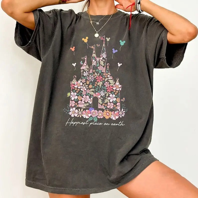 Vintage Castle Floral Shirt, Vintage Shirt, Happiest Place on Earth Shirt , Magic Kingdom Shirt