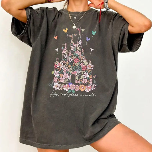 Vintage Castle Floral Shirt, Vintage Shirt, Happiest Place on Earth Shirt , Magic Kingdom Shirt