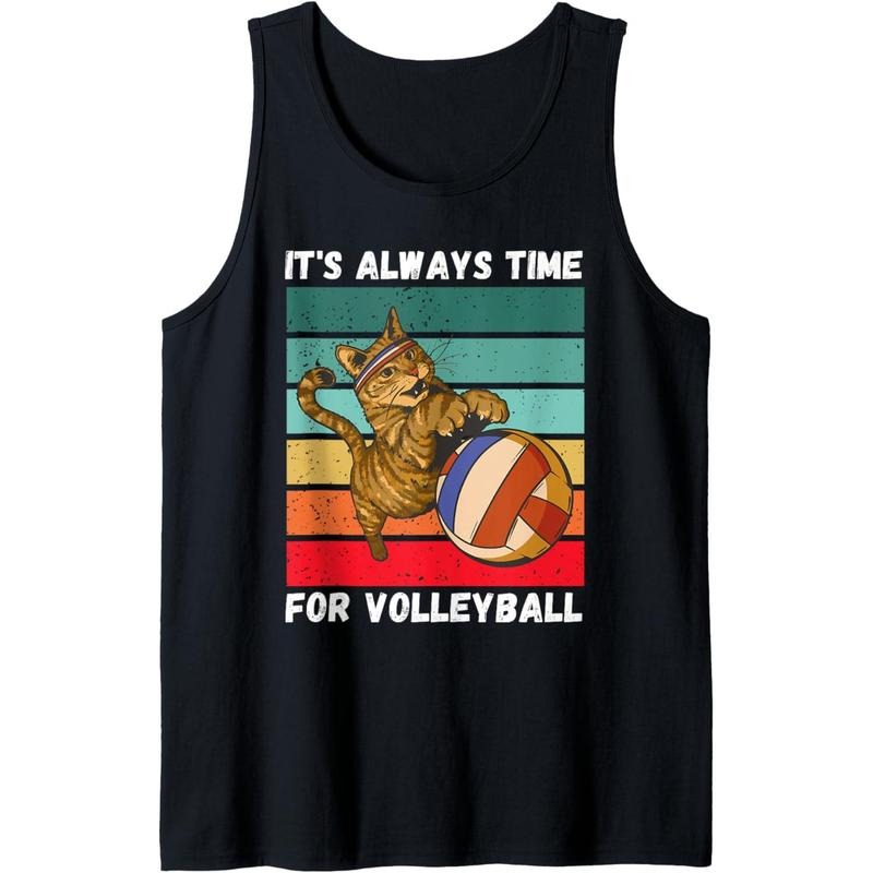 Vintage Cat It's Always Time For Volleyball Lover Tank Top