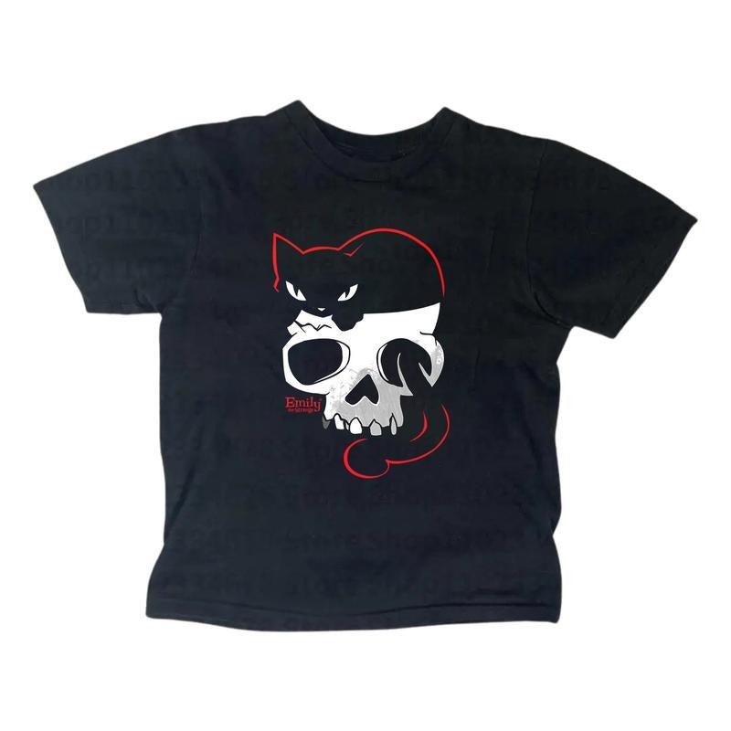 Vintage Cat Skull Baby Tee Y2k Gothic Emo Girl Top Women's Casual Cotton Short Sleeve T-Shirt Fitted Design Summer Wear Tshirt Womenswear Streetwear Comfort