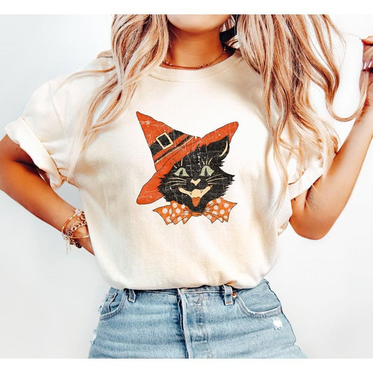 Vintage Cat, Retro, Aesthetic, Vintage, Comfort Colors Tshirt, Women's Crew Neck, Crewneck