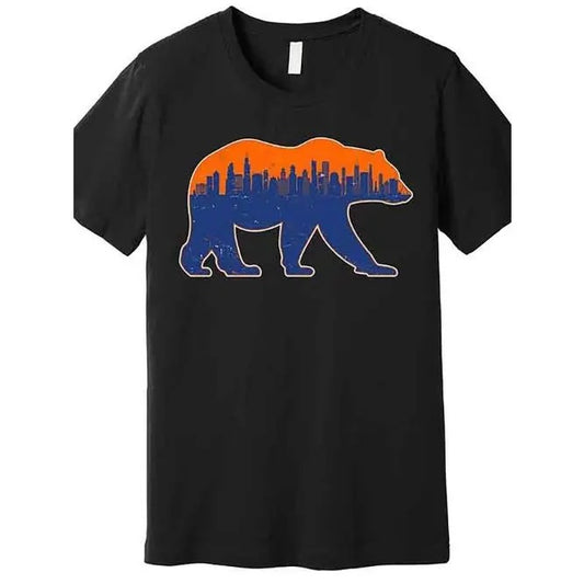 Vintage Chicago Illinois Skyline Graphic T-Shirt - Men's Short Sleeve Funny Pattern Collection - Premium Quality,Unique Gift for Football Fans Made in USA