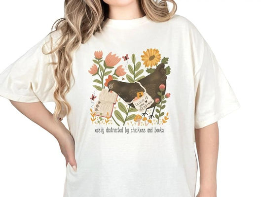 Vintage Chicken And Books Tshirt, Chicken Shirt, Librarian Gift, Bookish Gift For Her, Unisex T-Shirt, Gifts For Bestie Sister, Short Sleeve Tee Shirt, Gift Ideas For Her, Gifts For Birthday Mothers Day Christmas Fit Man Top Womenswear