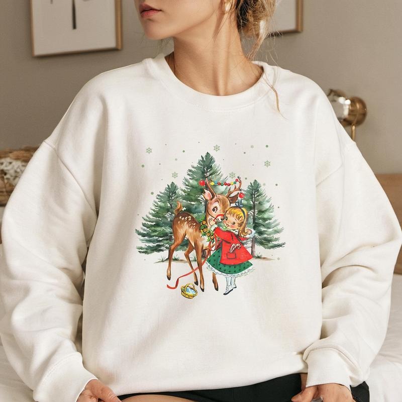 Vintage Christmas Girl and Rudolph Christmas Reindeer Sweatshirt, Rudolph Merry Xmas Shirt,  Christmas Movie Shirt, Holiday Family Matching Sweatshirt , s Family Sweatshirt, Christmas Party Gift, Christmas 90s Movies Lovers TShirt, Merry Christmas Gift