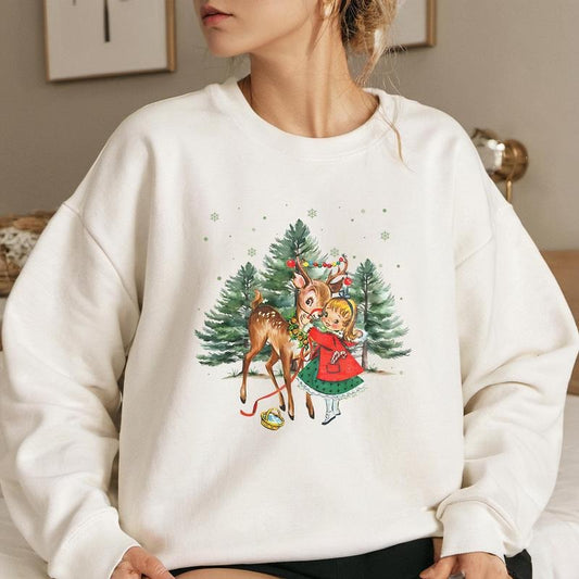 Vintage Christmas Girl and Rudolph Christmas Reindeer Sweatshirt, Rudolph Merry Xmas Shirt,  Christmas Movie Shirt, Holiday Family Matching Sweatshirt , s Family Sweatshirt, Christmas Party Gift, Christmas 90s Movies Lovers TShirt, Merry Christmas Gift