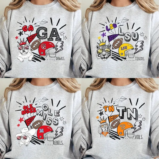 Vintage Collage GA, LSU, Ole Miss, TN Football Sweatshirt, NCAA Shirt, Vintage Football Sweatshirt Top Classic Menswear