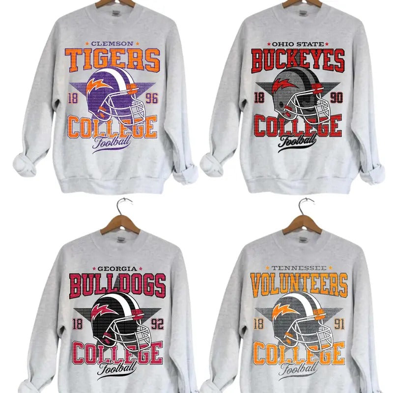 Vintage College Football NCAA Sweatshirt All Teams NCAA Crewneck Menswear, Soft Classic Sweaters Long Sleeve