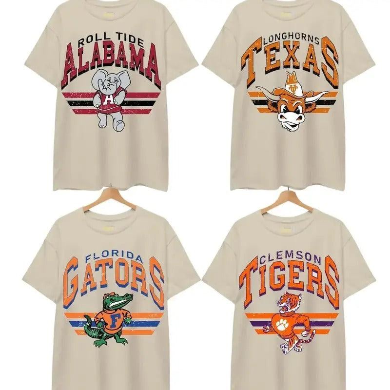 Vintage College Football Teams T-shirt Retro Tee Top