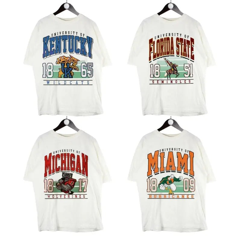 Vintage College NCAA Unisex White T-shirt, Vintage T-shirt All Teams NCAA, Gifts For Sport Classic Cotton