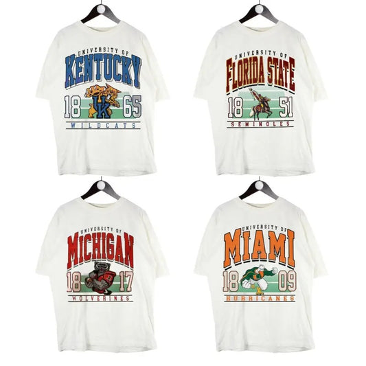 Vintage College NCAA Unisex White T-shirt, Vintage T-shirt All Teams NCAA, Gifts For Sport Classic Cotton