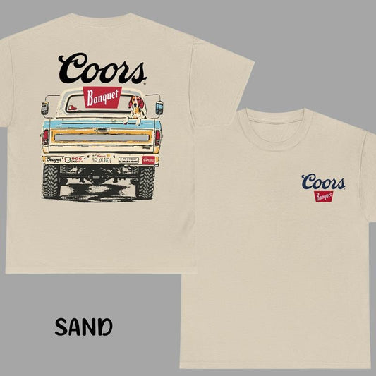 Vintage Coors Banquet Truck Tshirt - Graphic Tee - Men's Western Cotton Short Sleeve Shirt, Retro Beer Lover Gift For Men & Women, Menswear