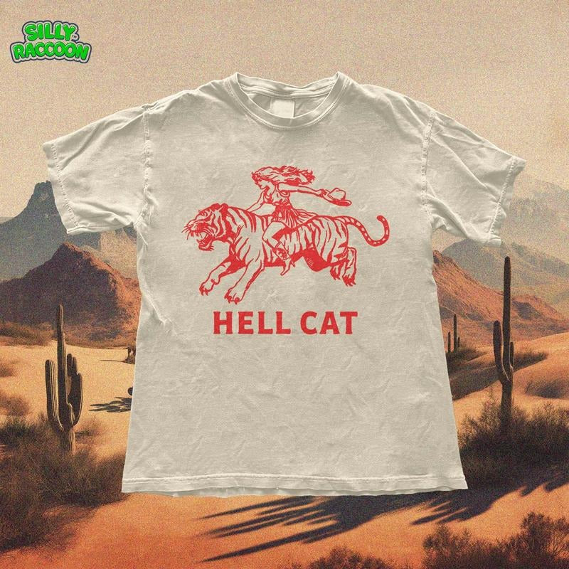 Vintage Cowgirl Hell Cat T-Shirt, Retro Cowgirl Western Shirt, Aesthetic Tee