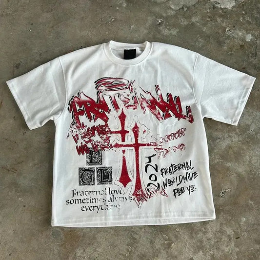 Vintage Cross Graphic T-Shirt - 100% Cotton Short Sleeve Tee for Men & Women, Crewneck, Unisex, Comfortable & Stylish Streetwear Design