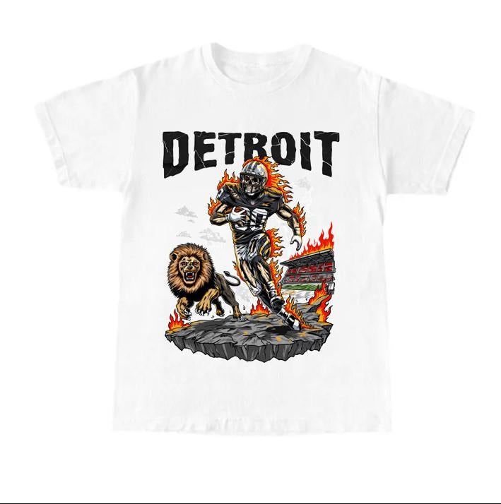 Vintage Detroit Football Cotton Skeleton T-Shirt Unisex Design