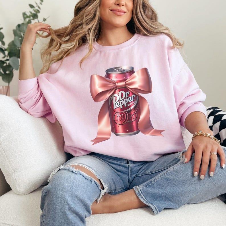 Vintage Dr Pepper Coquette Sweatshirt, Pink Bow Dr Pepper Soda Lover Gift Idea, Diet Gifts