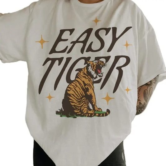 Vintage Easy Tiger Tee, Trendy Aesthetic Colors Graphic Tee, Vintage Inspired Graphic T-Shirt, Gift For Men And Woman