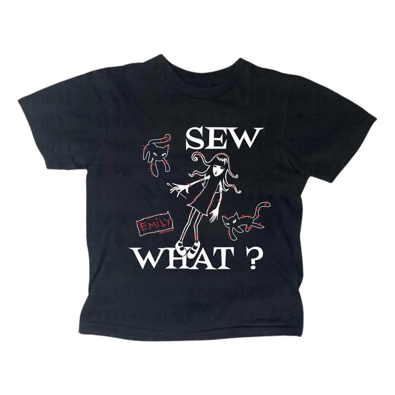 Vintage Emily Cat Baby Tee, Gothic Emo Girl Top, Y2K Women's Fitted Cotton Short Sleeve T-Shirt, Casual Summer Womenswear - Comfort
