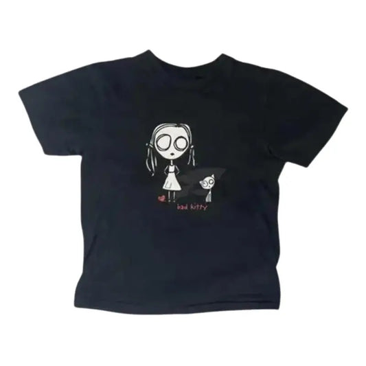 Vintage Eve L Bad Kitty Baby Tee, Goth Punk College Humour Cartoon, Y2k Top Women Streetwear, Grunge 2000s, Gothic Emo Girl, Gift For Girlfriend